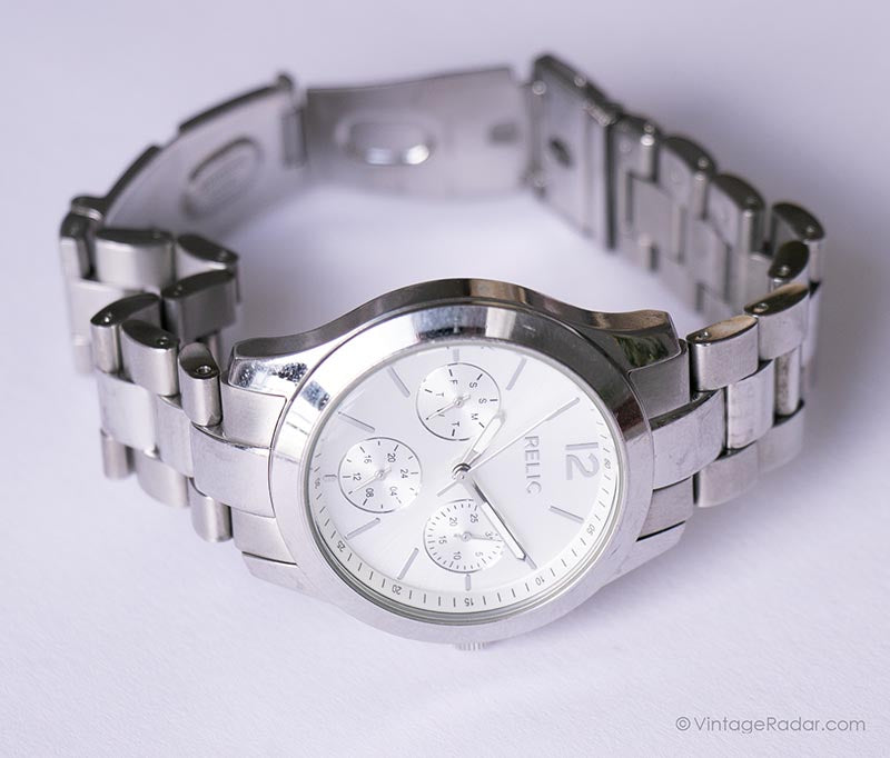 Vintage Silver-tone Relic by Fossil Day Date Quartz Watch for Women ...