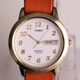 نغمة ذهبية خمر Timex Indiglo Day & Date Quartz Watch WR 30M