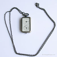 Vintage Rectangle Pocket Watch | Gold-tone Double Dial Pocket Watch