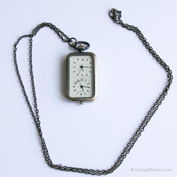Vintage Rechtecktasche Uhr | Goldene Doppelwahltasche Uhr