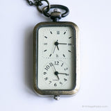 Vintage Rectangle Pocket Watch | Gold-tone Double Dial Pocket Watch