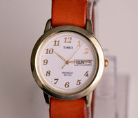 Vintage Gold-Ton Timex Indiglo Day & Date Quartz Uhr WR 30m