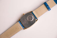 Rechteckiger Gold-Ton Timex Quarz Uhr mit blauem Lederband Vintage