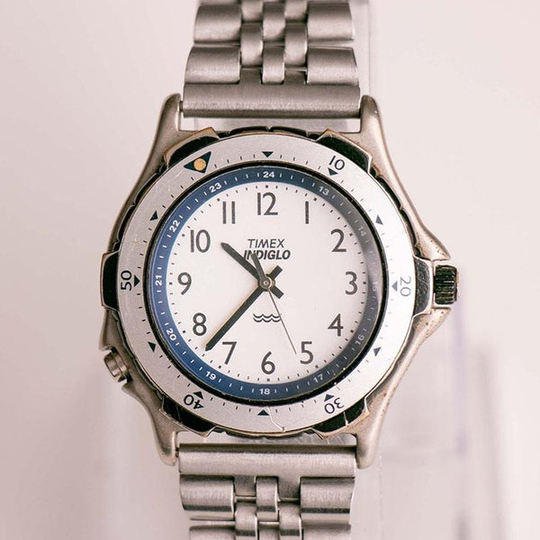 Tono d'argento vintage raro Timex Resistente all'acqua di orologio indiglo al quarzo