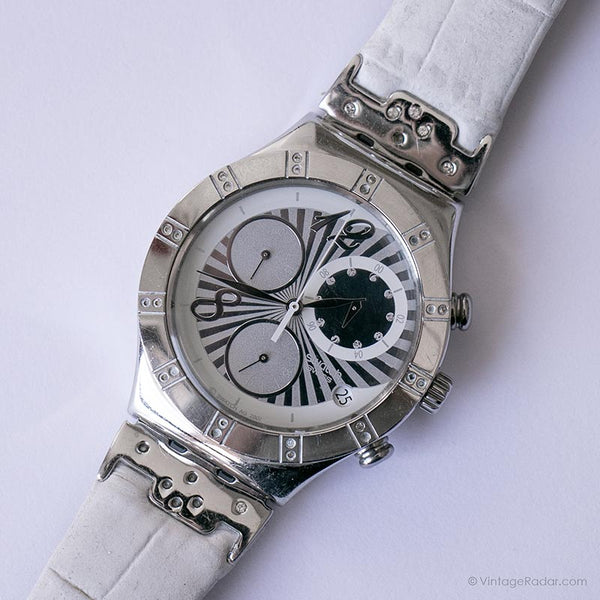 2008 Swatch Acero y encanto YCS510 reloj | Antiguo Swatch Ironía crono
