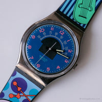 Vintage 1990 Swatch GX119 Tone bleue montre | Noir et bleu Swatch Gant