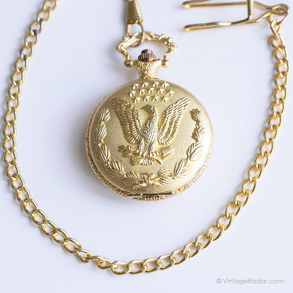 Poche aigle américaine vintage montre | Poche de quartz japon-or or montre