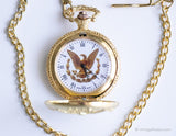 ساعة الجيب الأمريكية عتيقة | ساعة جيب الكوارتز اليابانية ذات اللون الذهبي