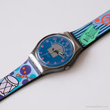 خمر 1990 Swatch GX119 Blue Tone Watch | اسود وازرق Swatch جنت