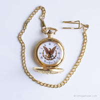 Vintage American Eagle Pocket reloj | Bolsillo de cuarzo de japón de tono de oro reloj
