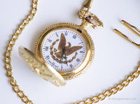 Vintage American Eagle Pocket reloj | Bolsillo de cuarzo de japón de tono de oro reloj
