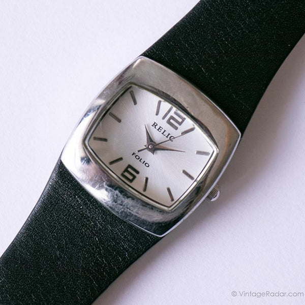 Vintage rechteckig Relic Folio Quarz Uhr Für Frauen mit schwarzem Riemen