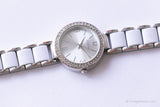 Vintage Silver-Tone Folio von Fossil Uhr Für Damen mit weißen Edelsteinen