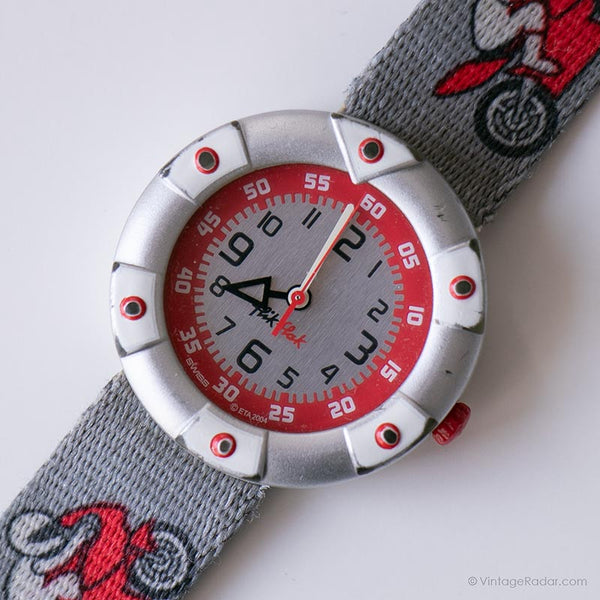 Vintage 2004 rojo y gris Flik Flak por Swatch | Motocicleta reloj