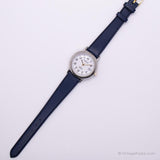 Vintage Silver-Tone Indiglo Carriage by Timex Watch with Navy Blue Strap