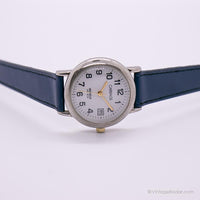 Vintage Silver-Tone Indiglo Carriage by Timex Watch with Navy Blue Strap