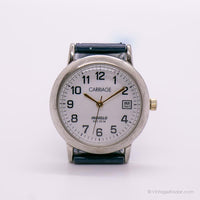 Chariot indiglo à ton argenté vintage par Timex montre avec sangle bleu marine