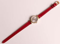 90S Gold-Ton Seiko 1421-0060a Uhr Für Frauen am roten Riemen