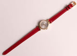 Tone d'or des années 90 Seiko 1421-0060A montre Pour les femmes sur la sangle rouge