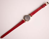Tono de oro de los 90 Seiko 1421-0060A reloj para mujeres en correa roja