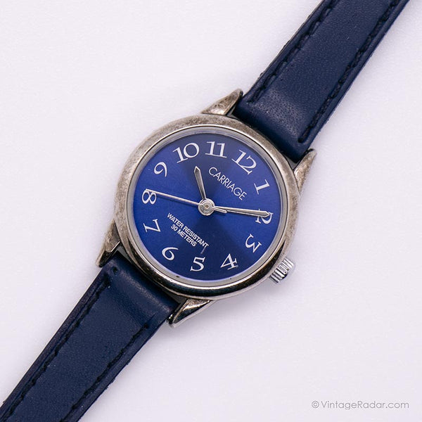 Vintage Blue-Dial Carriage by Timex Watch Tiny Navy Women's