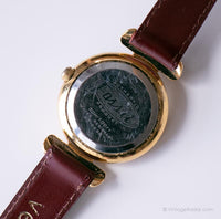 Vintage Black-Dial Gold-Tone Fossil Damen Uhr mit römischen Ziffern
