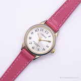 Transporte de tonos de oro vintage por Timex reloj para ella con correa rosa