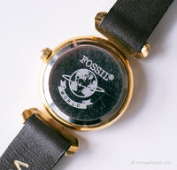 Jahrgang Fossil Quarz Uhr Mit Marmoreffekt -Zifferblatt und braunem Lederband