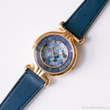 Vintage Blue Marble-Effect Dial Fossil Watch for Women with Navy Strap