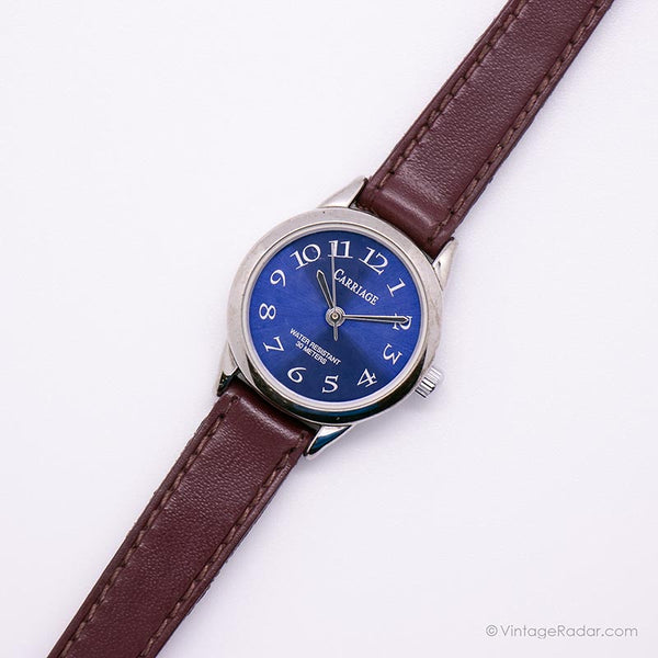 Vintage eleganter Kutschenquarz Uhr mit blauem Zifferblatt | Timex Quarz