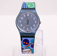 Azúl metálico swatch Caballero reloj Vintage | Cuarzo suizo retro de los 90 swatch