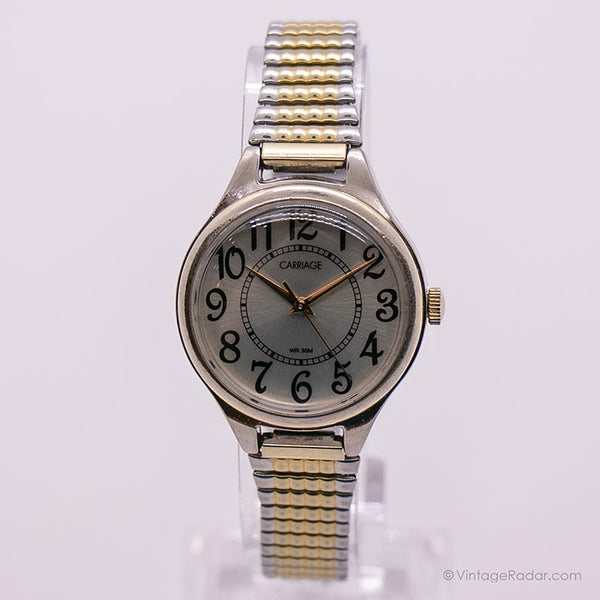 Carruaje de dos tonos vintage reloj para damas | Grandes números reloj