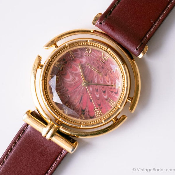 Pink Marble-Effect Dial Fossil Watch | Vintage Bohemian Fossil Watch