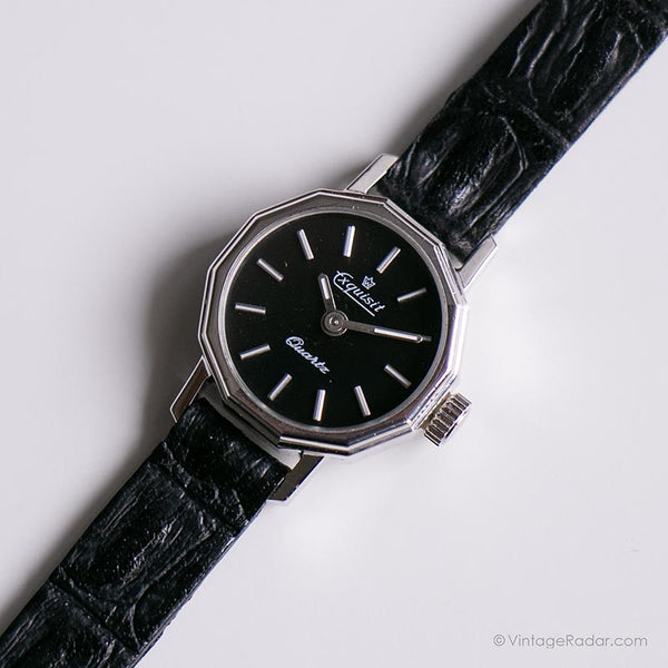 Vintage Black Pallas Exquisit Watch | Tiny Wristwatch for Her