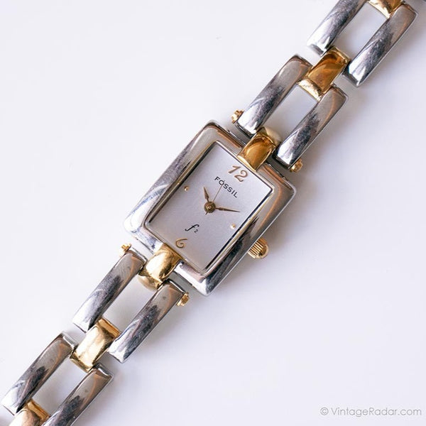 Rectangulaire vintage Fossil F2 en acier inoxydable solide montre pour femme