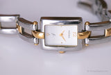 Vintage rectangular Fossil Acero inoxidable sólido F2 reloj para mujeres