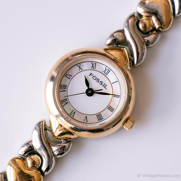Tiny Two-tone Fossil Watch for Women | Vintage Ladies Dress Watch