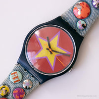 1998 Swatch GI101 STARS & PINS Watch | Vintage Gold Star Swatch