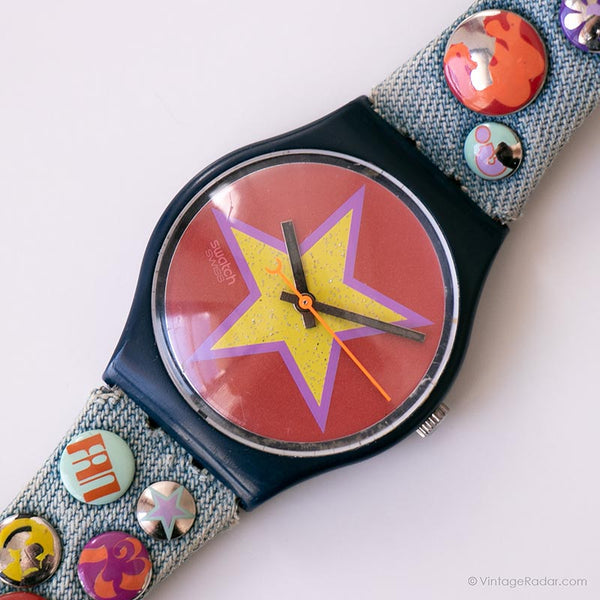 1998 Swatch GI101 STARS & PINS Uhr | Vintage Gold Star Swatch