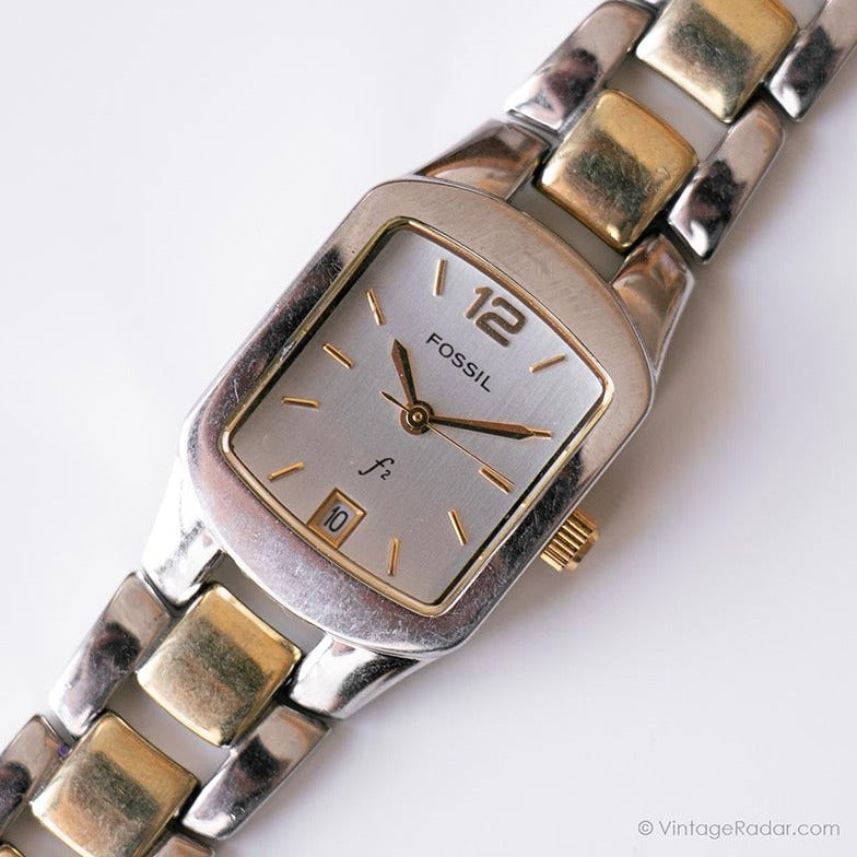 F2 Watch Vintage Square-Dial Fossil F2 Ladies Watch | Two-tone Fossil Quartz ...