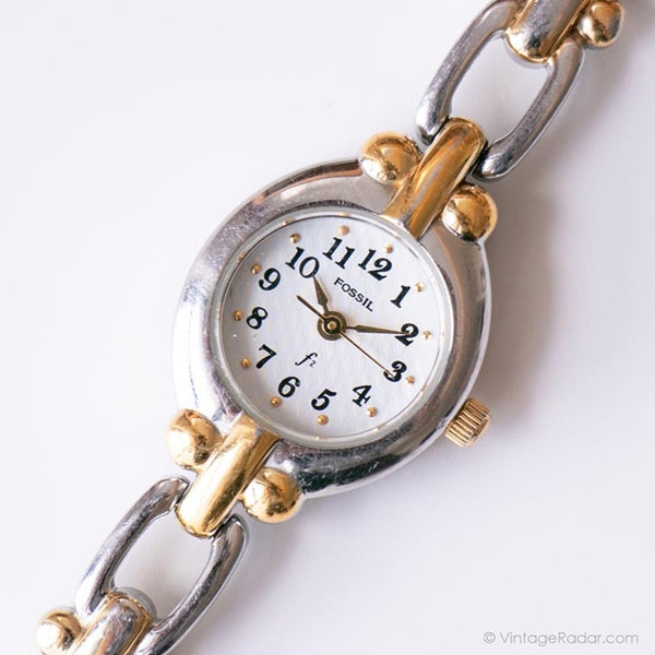 Tiny Elegant Two-Tone Fossil F2 Ladies Watch | Vintage Designer Watch