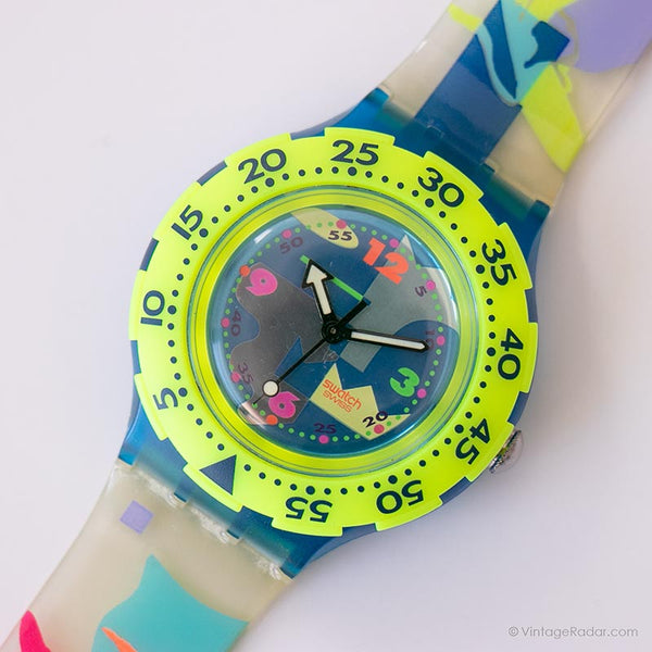 1993 Swatch SDN105 OVER THE WAVE Watch | Vintage Colorful Swatch Scuba