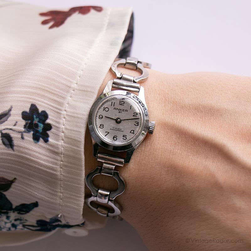 Montre-bracelet En Argent 835 Anker - 17 Rubis - Mouvement Manuel - Occasion Vintage