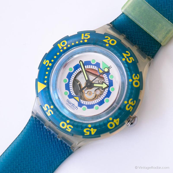 1995 Swatch SDK120 Anguilla Watch | هيكل عظمي زرقاء خمر Swatch Scuba