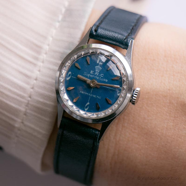 ERC Super de Luxe Blue Dial Dial Uhr - Seltene Vintage Deutsche Armbanduhr