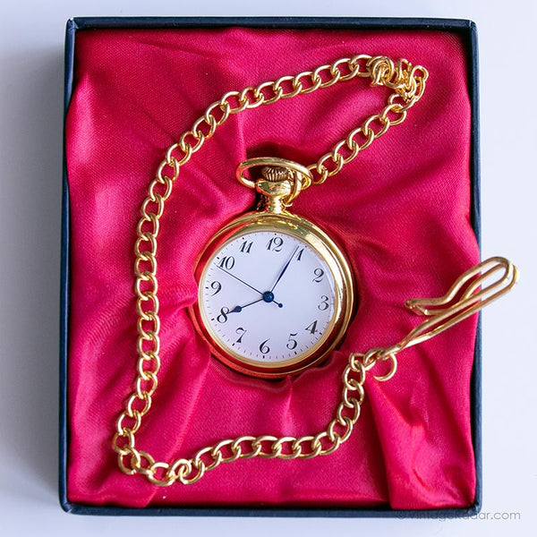 ساعة جيب جيب ذهبية عتيقة مع الأيدي الزرقاء المعدنية