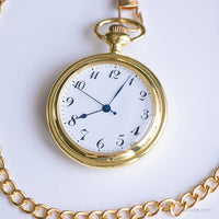 ساعة جيب جيب ذهبية عتيقة مع الأيدي الزرقاء المعدنية
