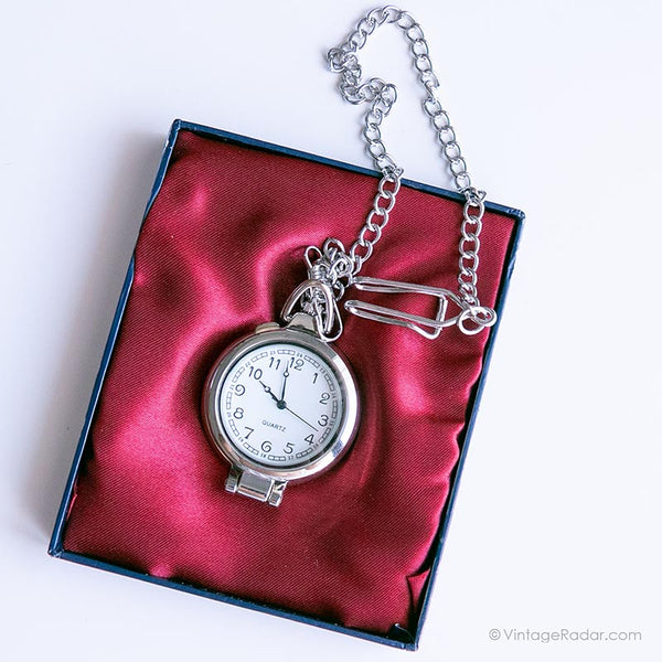 Vintage minimalistische Tasche Uhr | Silbertoner Zug Uhr