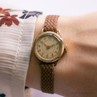 Raro orologio tedesco da donna vintage oro vintage con quadrante giallo