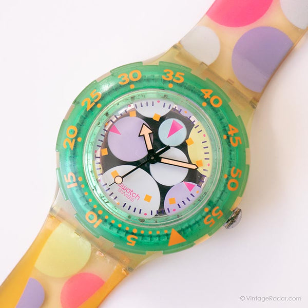 1991 Swatch Uvas SDK105 reloj | Colorido Vintage punteado Swatch Scuba